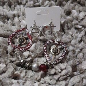 Red and Silver Heart Earrings